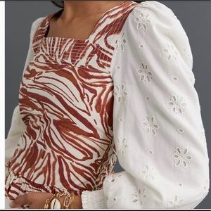 Anthropologie Love the Label Smock Puff Sleeve Blouse Size Lg
